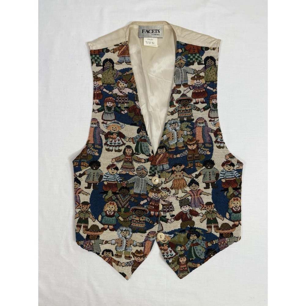 Vintage Tapestry Facets Vest Womens Size Small Multicultural‎ Around World